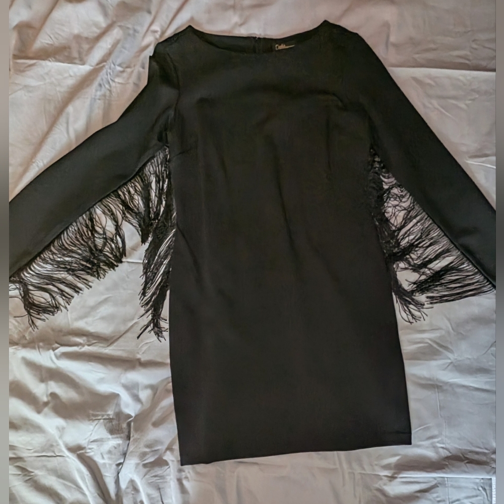 Black Dress with fringe detail, size Large